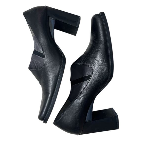 Nando Muzi Shoes Womens Black Leather Square Toe Block Heels 36 6 Italy - Picture 5 of 10